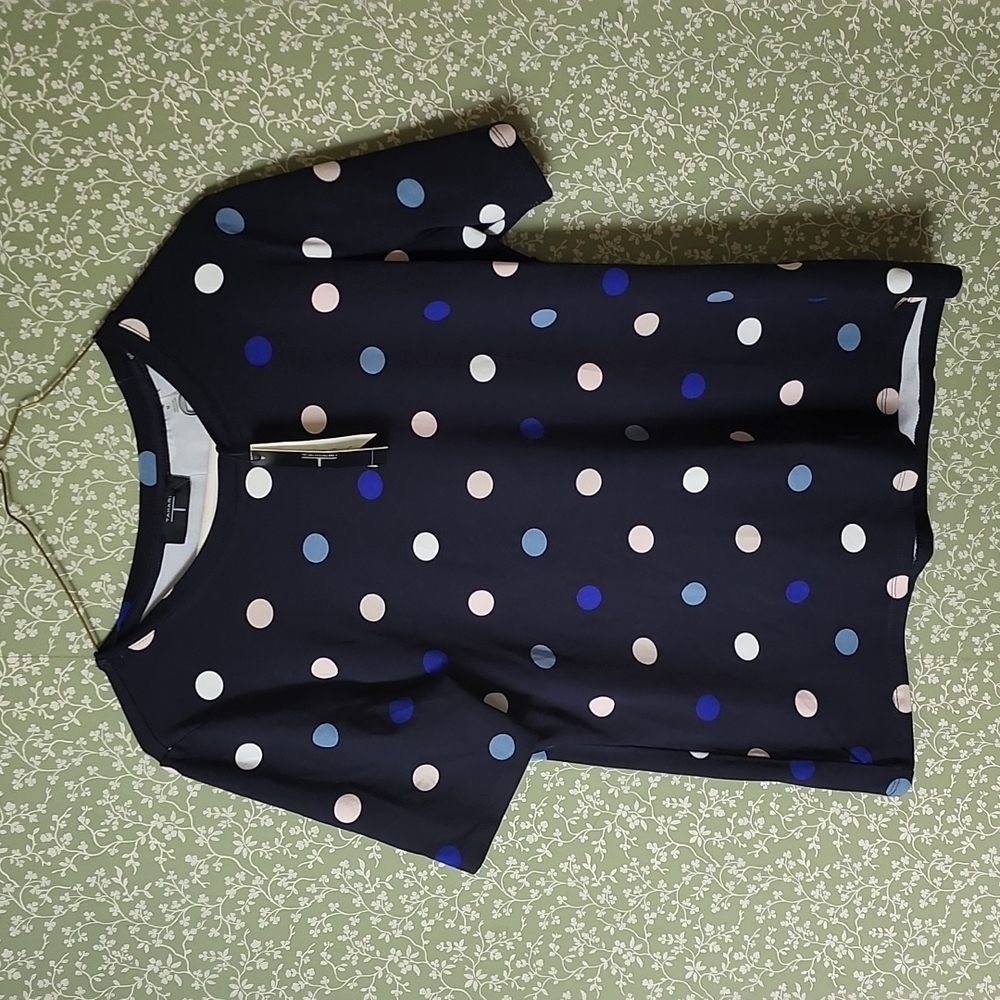Tahari navy blue polka-dot viscose blend shirt new with tags